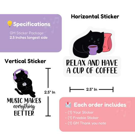 Cute Waterproof Stickers Pack - Adorable Cat Music Decals